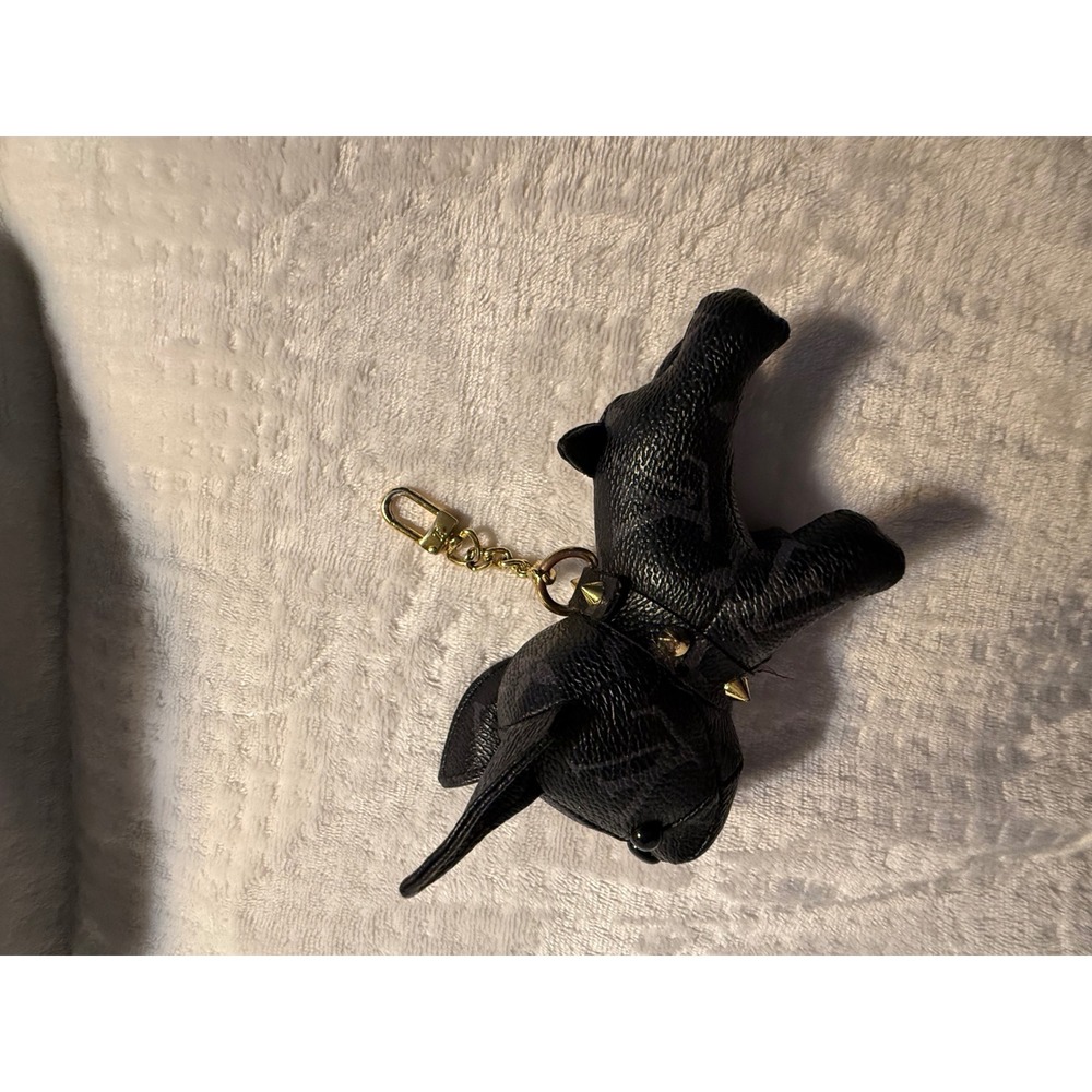 Louis Vuitton Look alike French Bulldog Bag Charm Eclipse Black Gold Keychain